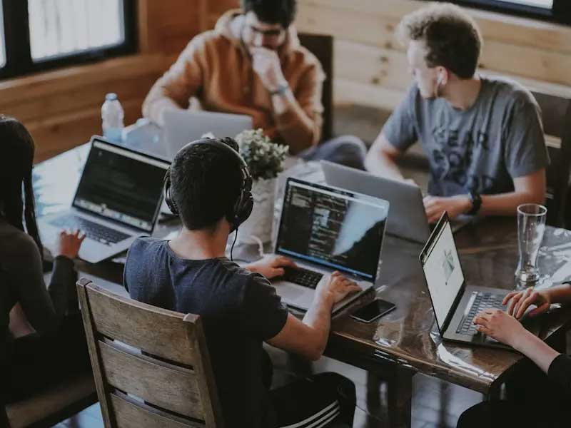 A team working together around a table